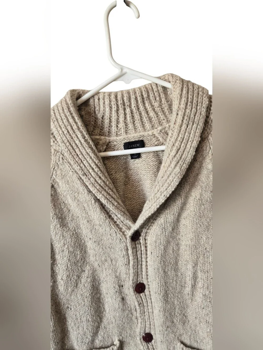 J.Crew Wool Blend Shawl Collar Cardigan Sweater Tweed Beige S #22